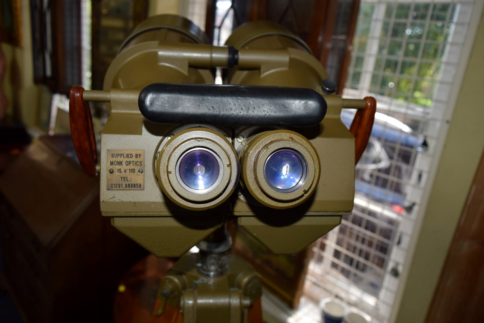 A pair of Russian 15x110 binoculars, labelled 'Supplied by Monk Optics