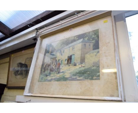 W M Frazer, a farmstead, signed, watercolour, 33 x 46.5cm.