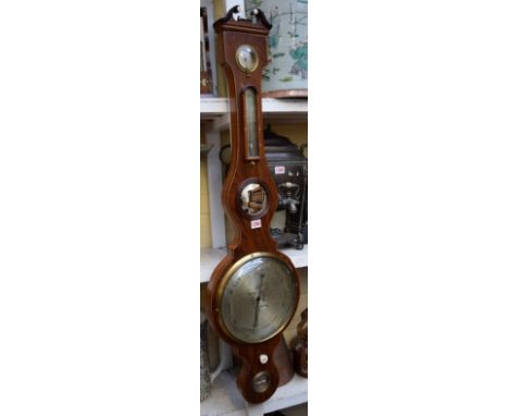 An early 19th century mahogany and line inlaid five dial wheel barometer, inscribed 'Fresoldi, Trowbridge'., (s.d).