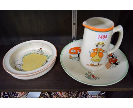 Three Wilkinson Joan Shorter 'Kiddiesware' items.Joan Shorter was the daughter of Clarice Cliff.   Condition Report:  No visi