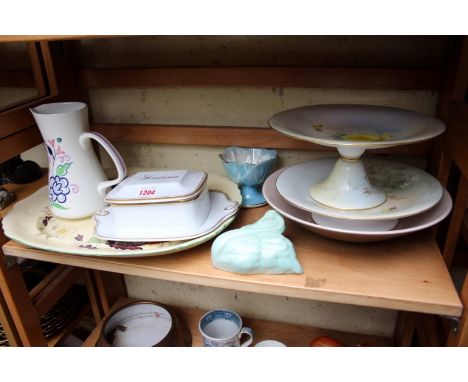 A mixed lot of ceramics, to include a Victorian sardine dish and cover; a Poole Pottery jug; a Masons meat plate; and two Roy