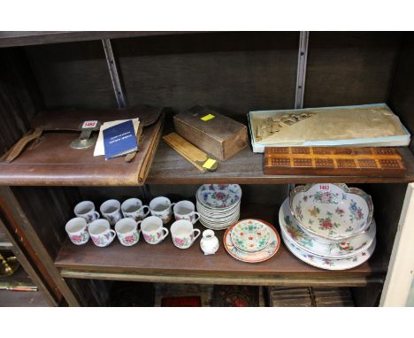 A mixed lot, to include a leather attache case; together with a boxwood folding rule; a travelling chess set; a cribbage boar
