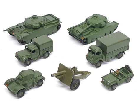 Dinky Toys, an unboxed Military group. &nbsp;Includes Centurion Tank, Army Cargo Truck &amp; Army Gun. &nbsp;Although uncheck