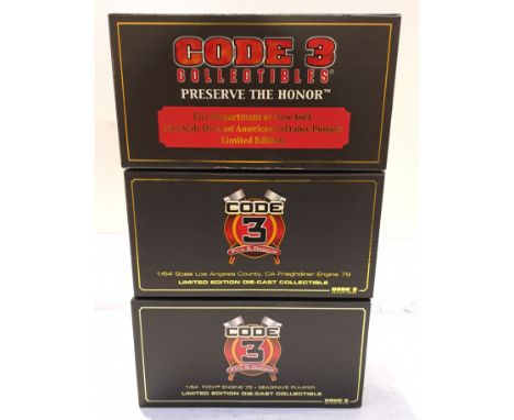 Code 3 Collectibles, a boxed Group of 1:64 Scale Fire Engines. Includes 12139 Fire Department of New York American LaFrance P