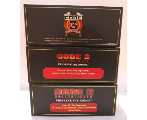 Code 3 Collectibles, a boxed Group of 1:64 Scale Fire Engines. Includes 12749 Jersey City Fire Department LaFrance Tower Ladd