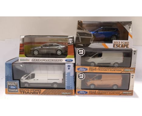 Greenlight Collectibles, a boxed Group of 1:43 Scale Ford Vehicles. Includes 2016 Ford Transit Custom V362 with others. Altho