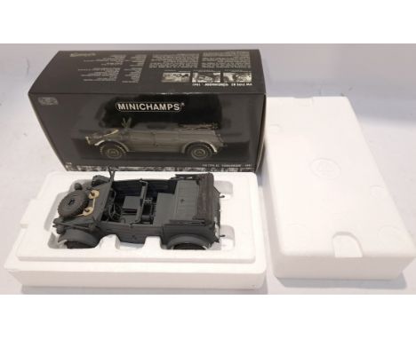 Minichamps, a boxed 1:18 Scale VW Type 82 "Kubelwagen" 1941. Although unchecked for completeness condition appears Good to Ex