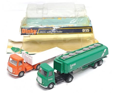 Dinky Toys, 915 A.E.C. with Flat Trailer &amp; Lucas Oil Tanker, a&nbsp;boxed Commercial pair. &nbsp;Although unchecked for c