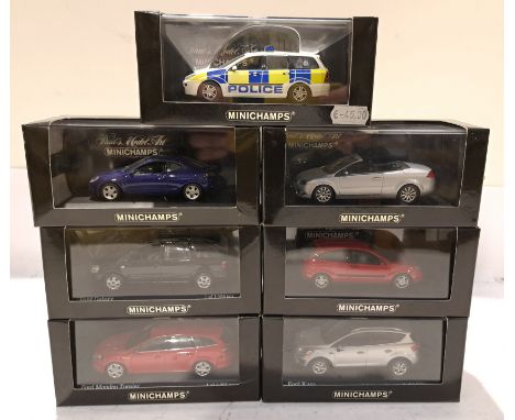 Minichamps, a boxed Group of 1:43 Scale Ford Vehicles. Includes 433087090 Ford Focus Estate Herts Constabulary Canine Patrol 