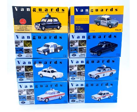 Vanguards, a boxed 1:43 scale Police group, which includes VA13002 Austin 7 Mini "Birmingham Police Mini", VA27007 Rover 2000