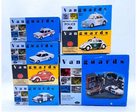 Vanguards, a boxed 1:43 Scale Police and Fire group which includes VA12003 VW Split-Screen Beetle "Feuerwehr", PD1002 diorama