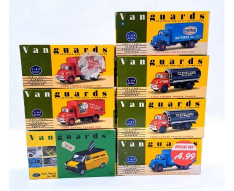 Vanguards, a boxed 1:64 Scale Commercial group which includes VA9002 Ford Thames Trader Tanker "Cleveland Motor Spirit", VA18