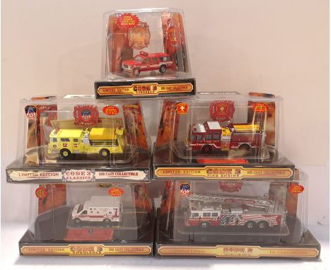 Code 3 Collectibles, a boxed Group of 1:64 Scale Emergency Service Vehicles. Includes 12724 F.D.N.Y. Rear Mount Ladder 10 Fir