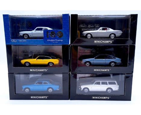 Minichamps, 1:43 scale Car group, to include 400081200 Ford Capri II 1971-77 "Yellow", 430171626 Volvo P 1900 Coupe 1969 "Sil