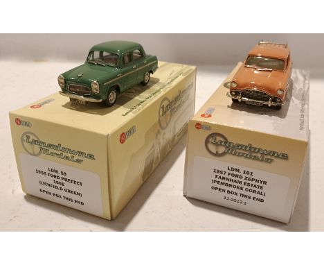 Lansdowne Models, a boxed 1:43 Scale Pair of Ford Vehicles. Includes LDM. 59 1955 Ford Prefect 100E (Lichfield Green) &amp; L