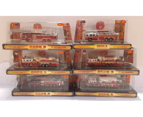 Code 3 Collectibles, a boxed 1:64 Scale Group of Fire Engines. Includes 12936 E-One 100ft. Platform Truck with others. Althou