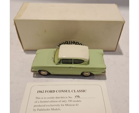 Pathfinder Models (Minicar 43), a boxed 1:43 Scale Ford Consul Classic 1962. Although unchecked for completeness condition ap