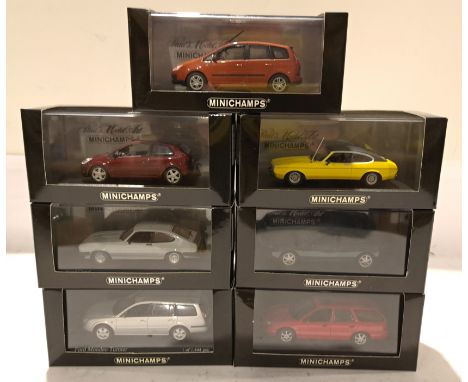 Minichamps, a boxed Group of 1:43 Scale Ford Vehicles. Includes 400081200 Ford Capri II 1974-77 with others. Although uncheck