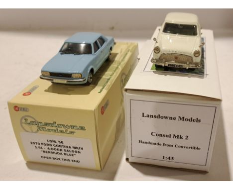 Lansdowne Models, a boxed Pair of 1:43 Scale Ford Vehicles. Includes LDM 56 1979 Ford Cortina MKIV "Bermuda Blue" &amp; Ford 