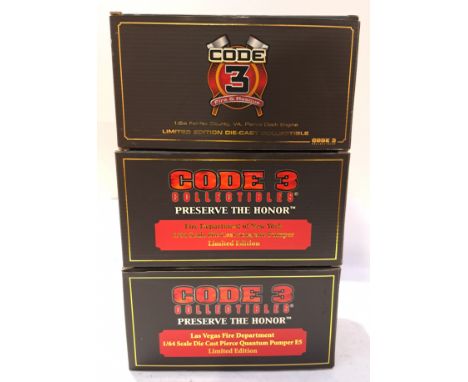 Code 3 Collectibles, a boxed Group of 1:64 Scale Fire Engines. Includes 12845 Fairfax County VA Pierce Dash Engine with other