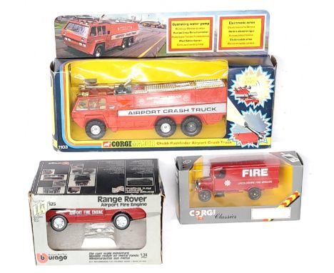 Corgi &amp; Bburago, a boxed Fire related group.&nbsp; Includes Corgi Major 1103 Chubb Pathfinder Airport Crash Truck. &nbsp;
