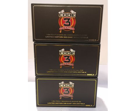 Code 3 Collectibles, a boxed Group of 1:64 Scale Fire Engines. Includes 13063 F.D.N.Y. Engine 63 Marauder II Pumper with othe