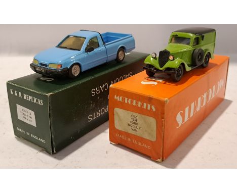 K &amp; R Replicas and MotorKits, a boxed Pair of Ford Vehicles. Includes CK2 1934 Ford Model Y Van &amp; KRCV13 Ford P100 Pi