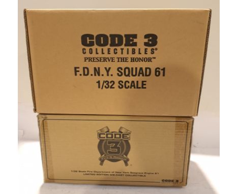 Code 3 Collectibles, a boxed Group of 1:32 Scale Fire Engines. Includes 12988 F.D.N.Y. Squad 61 &amp; F.D.N.Y. Seagrave Engin