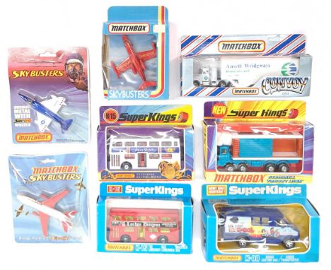 Matchbox, Superkings, Skybusters &amp; similar, a boxed Commercial, Bus &amp; Aircraft group. &nbsp;Includes K-80 Dodge Custo