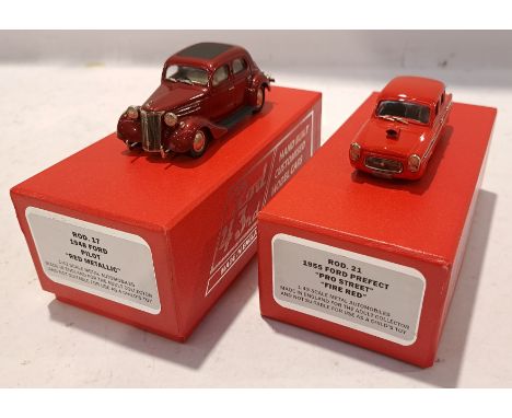 Brooklin Models, a boxed 1:43 Scale Pair of Vintage Ford Vehicles. Includes ROD. 21 1955 Ford Prefect "Pro Street" "Fire Red"