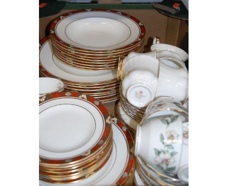 A Royal Crown Derby part dinner service, in the Cloisonné pattern; together with a Royal Albert Val d'Or pattern part tea set