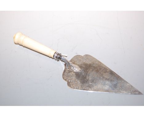 An Edwardian silver and ivory handled commemorative trowel, with presentation inscription, Sheffield 1901, 34cm