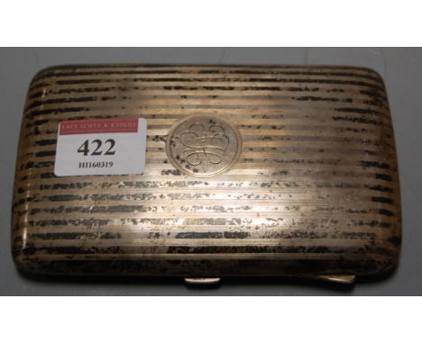 A George V silver pocket cigarette case, having engine turned decoration and gilt-washed interior