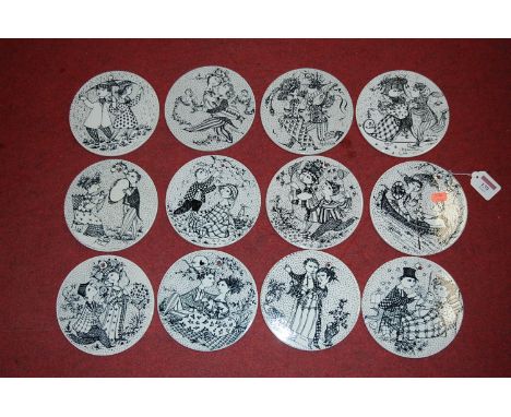 Bjorn Windblad for Nymolle, a set of 12 Danish ceramic calendar wall plaques, dia. 15cm