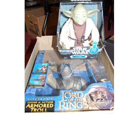 A Hasbro Star Wars Original Trilogy collection figure Electronic Ask Yoda, boxed, together with a boxed Lord of the Rings The