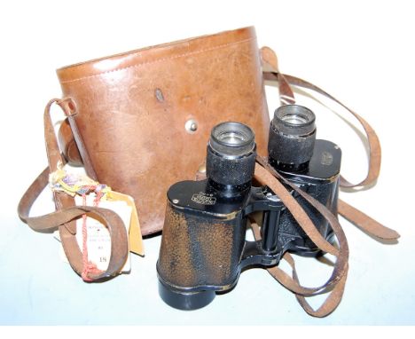 A pair of Carl Zeiss Jena Delactis 8x40 binoculars, No.1262465, in leather case, with various horse racing ticket stubs. Lens