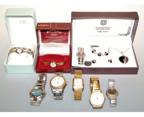 A lady's Rotary gold plated cased wristwatch, having enamelled dial with Roman numerals, boxed; together with various other l