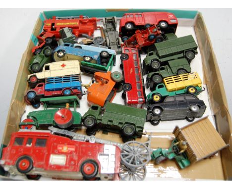 A collection of loose and playworn diecast toy vehicles, to include Dinky Toys ERF fire tender, Dinky Toys Army wagon, Dinky 