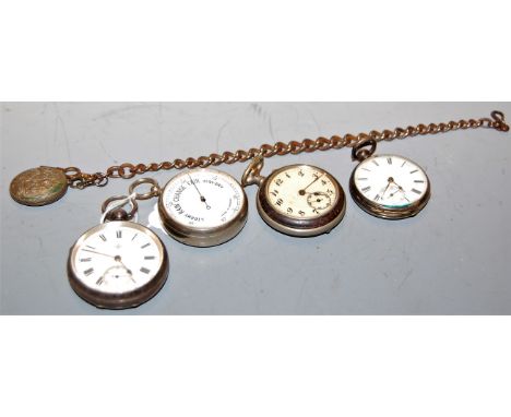 A 19th century nickel cased open faced pocket watch, having enamelled dial with Roman numerals and subsidiary seconds dial, t