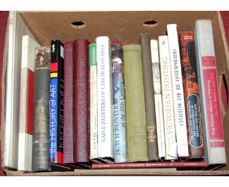 A single box of art reference books to include Dutch painters of the 19th century, Canaletto and His Contemporaries, etc