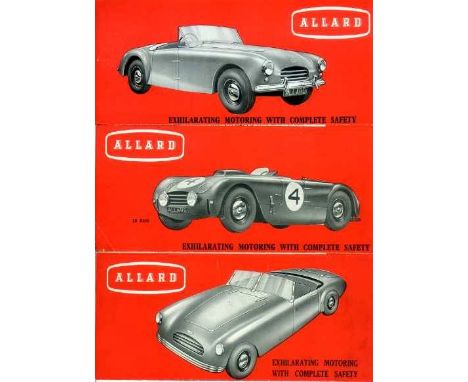 Allard. A set of petit folded brochures for various models,  to include: the Monte Carlo Saloon, K3 Touring, J2X Competition,