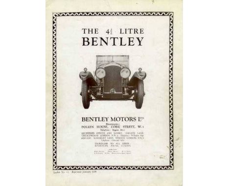 Bentley 4 1/2 Litre. A large format 'leaflet No 32', dated January 1930.  12pp including the cover and featuring on page 10 a