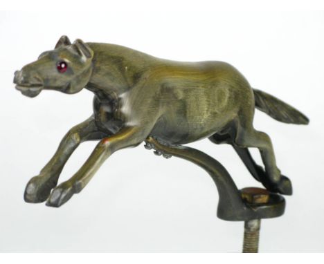 *Mustang. An unusual carved and polished leaping horse mascot,  Braced by a shaped metal bracket with a threaded stud for rad