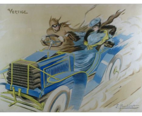 *Vertige - A hand-coloured pochoir lithograph after Ernest Montaut. A large and striking image in horizontal format depicting