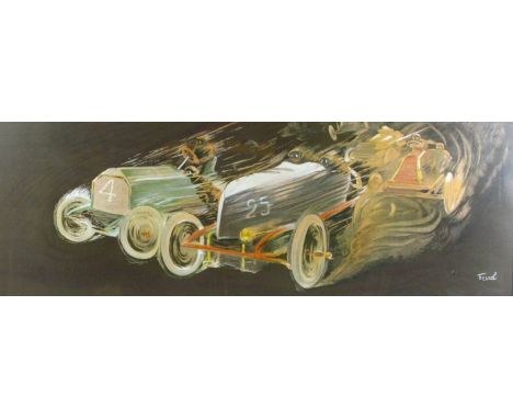 *La Course - a coloured print after Fernel. A large horizontal image, the original probably dating from circa 1905,  depictin