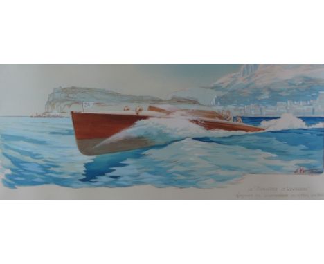 *'Le Panhard et Levassor' - Gagnant du Championnat de la Mer en 1908; A Hand-Coloured Pochoir Lithograph after Ernest Montaut