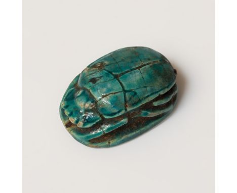 Ancient Egyptian scarab, joint reign of Hatshepsut and Thutmose III, ca. 1479-1458 BC.Glazed steatite.Unrestored.Provenance: 