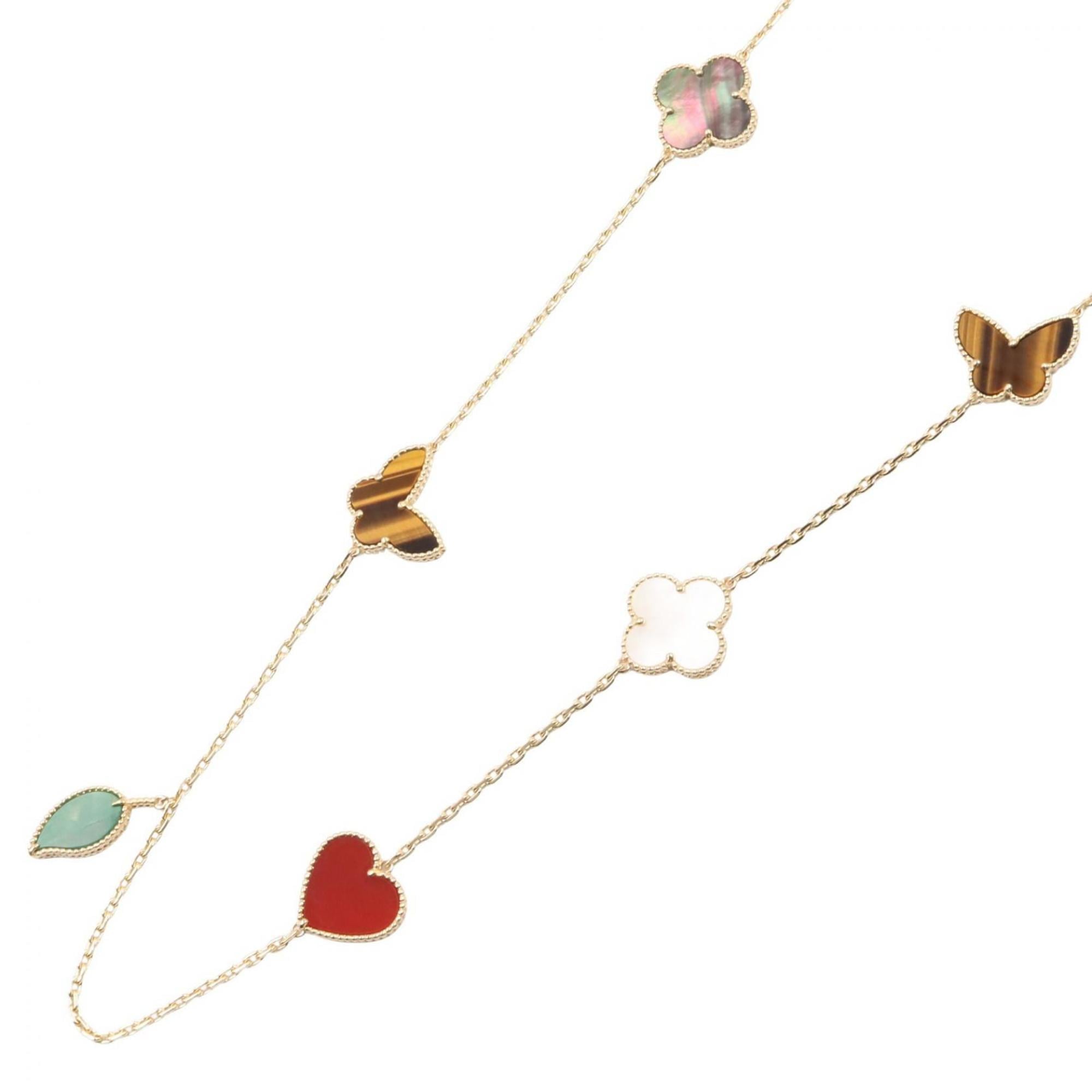 Van Cleef & Arpels Lucky Alhambra Long Necklace, 12 Motifs, 18K Yellow Gold, Carnelian, Tiger\'s Eye