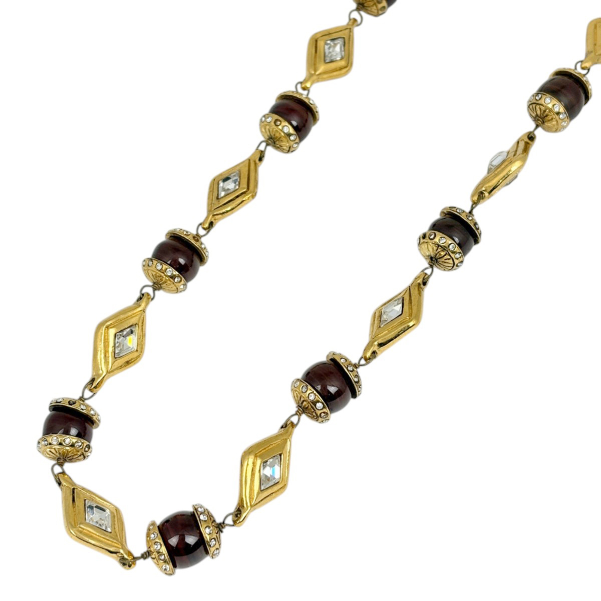 Chanel Rhinestone Necklace, Long, GP Gold, Brown, Women\'s