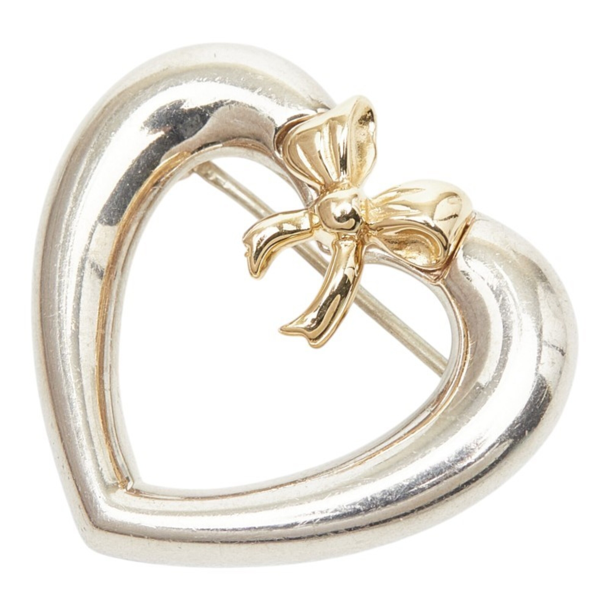 Tiffany & Co. Heart Ribbon Brooch, SV925 Silver, 18K Gold (Au750), Women\'s.